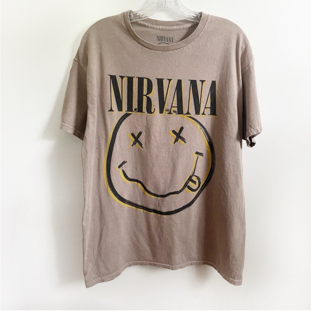 Nirvana T-shirt tan black vintage inspired grunge distressed rock licensed